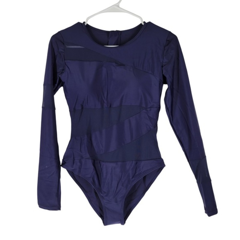 NWT NESY Rash Guard Swim‎ Bodysuit Womens Small Navy Blue Mesh